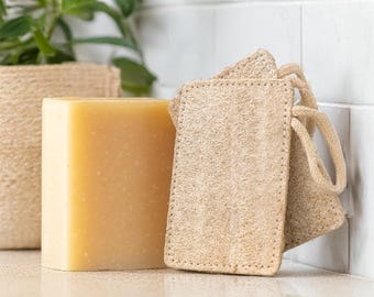 2 Loofah Sponge Set + Face & Body Cleansing Bar | Travel Accessories, Exfoliating Soap Bar, Fall Style,  Bath And Body Care, Festival