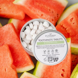 Comprimés de dentifrice à la menthe, Dentifrice zéro déchet, Cadeau fait main, Comprimés à mâcher, Comprimés dentaires naturels, Soins bucco-dentaires en voyage, Comprimés dentaires écologiques Watermelon