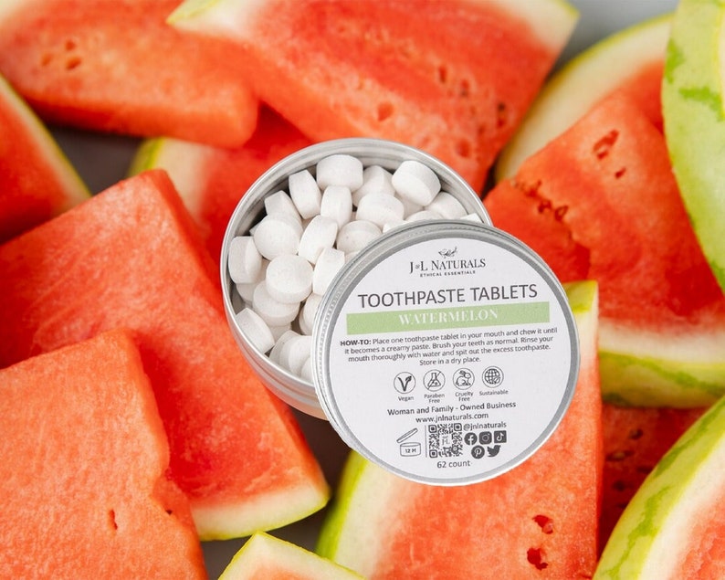 Minze Zahnpasta-Tabletten, Zero Waste Zahnpasta, handgemachtes Geschenk, Kauen Tabs, Natürliche Zahntabletten Watermelon