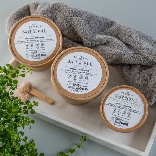 Bergamot + Eucalyptus | Salt Body Scrub | natural exfoliating body scrub with Himalayan and Dead Sea salt unique spa gifts for Mothers Day