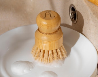 Bamboo Hand Dish Brush, Plastic Free Cleaning Brush, Pan Scrubbing Brush, Hostess Decor, Zero Waste Cleaning Supplies, Pot Scrubber Brush