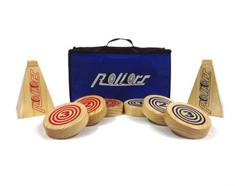 Juego de jardín al aire libre Rollors: juego de jardín completamente de madera que combina herraduras, bochas y bolos