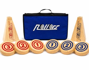 Rollors Outdoor Yard Game - All Wood Backyard Game Combining Horseshoes, Bocce Ball & Bowling