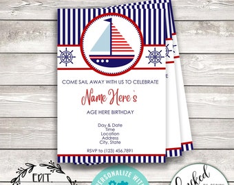 Sail Boat Themed Birthday Invitation | EDITABLE | Digital Download