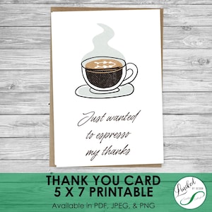 Cartão de agradecimento para impressão de café expresso, agradecimento engraçado, • DOWNLOAD INSTANTÂNEO • Cartão de notas 5x7, baixe e imprima em casa, pdf, png, jpeg