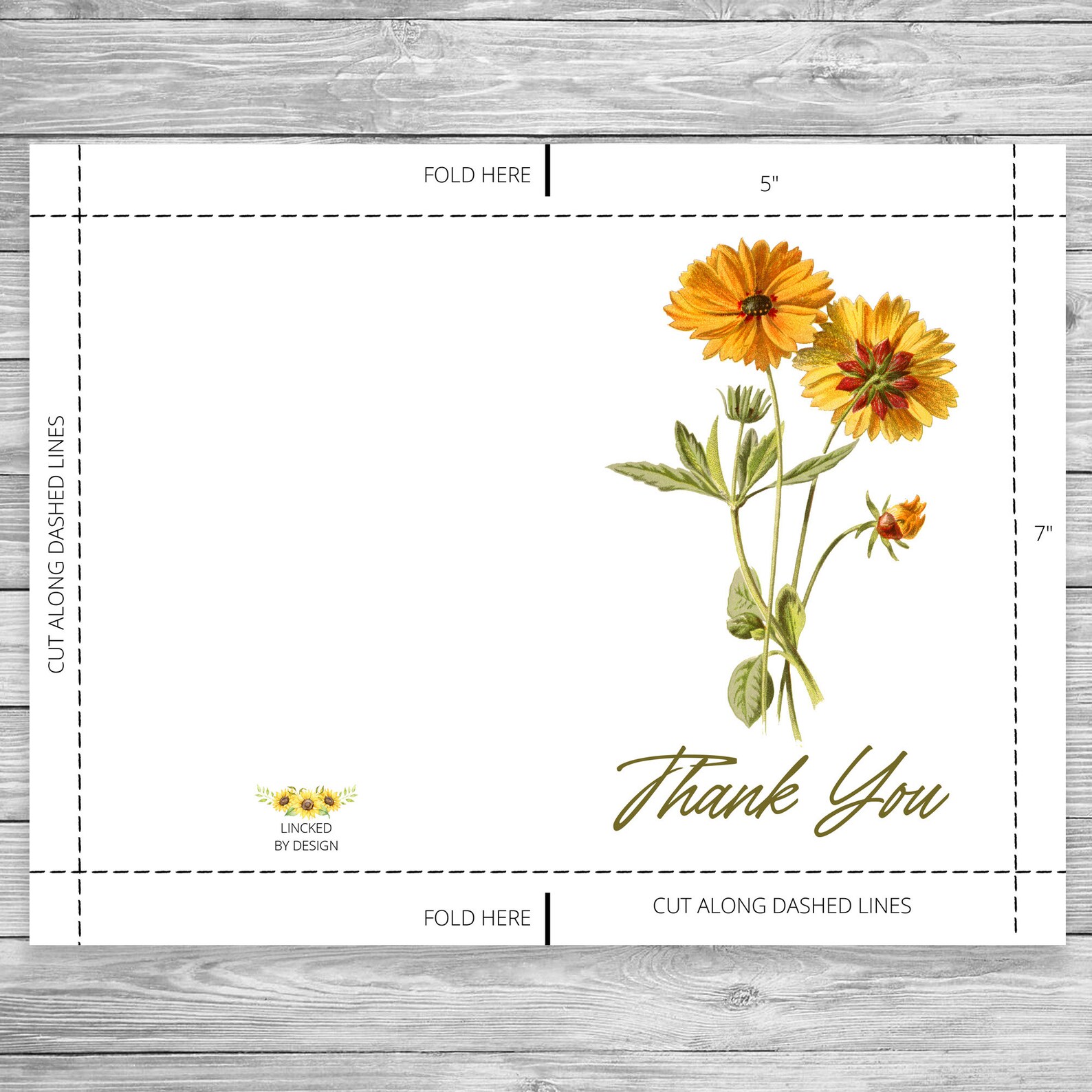 Sunflower Printable Thank You Card INSTANT DOWNLOAD 5x7 - Etsy