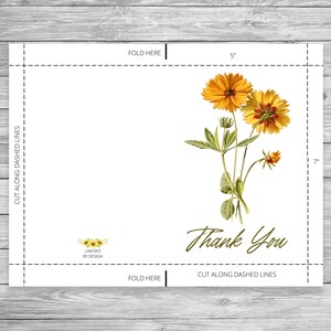 Sunflower Printable Thank You Card, • INSTANT DOWNLOAD • 5x7 Notecard ...