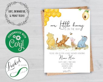 Winnie the Pooh | Baby Shower Invitation | EDITABLE | Digital Download
