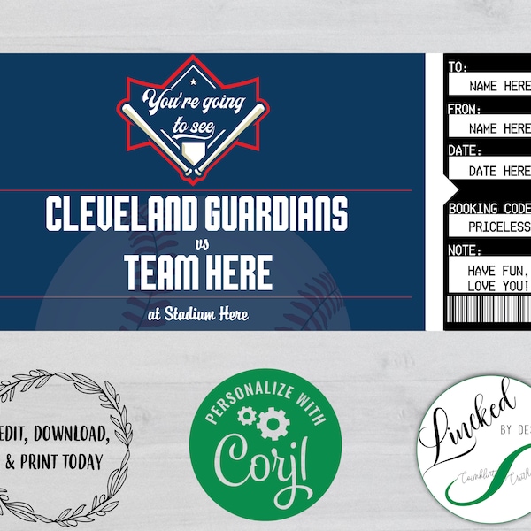 Printable Cleveland Guardian Tickets Etsy