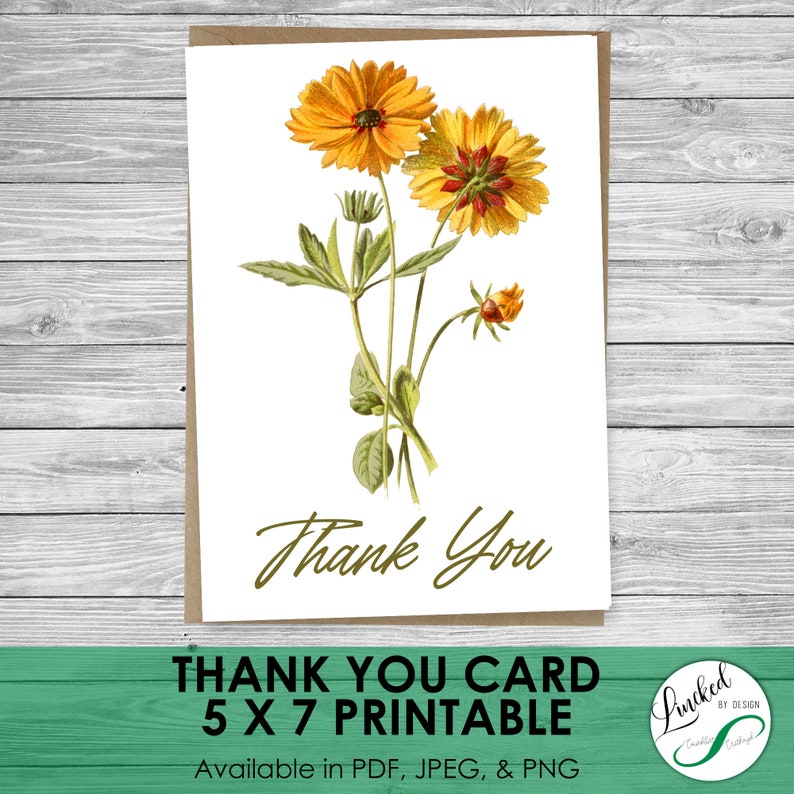 Sunflower Printable Thank You Card INSTANT DOWNLOAD 5x7 - Etsy