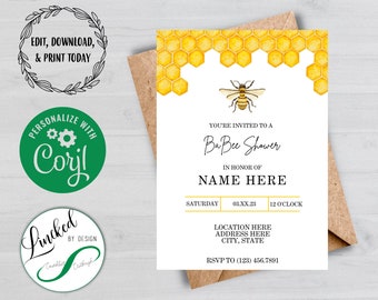 BaBee Shower | Bee Themed  | Baby Shower Invitation | EDITABLE | Digital Download