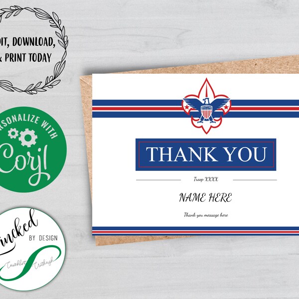 Eagle Scout Court of Honor Custom Thank You Card | EDITABLE | Digital Download