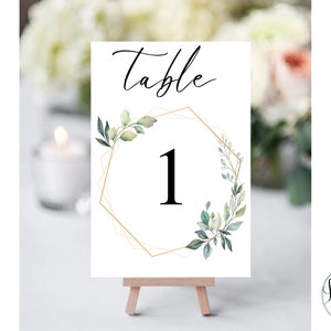Greenery Table Number Card Template, Minimalist Wedding Table Number, INSTANT DOWNLOAD, PDF 5x7