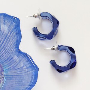 Lucite Hoop Earrings Acrylic Chunky Transparent Hoops Blue Resin Earrings Boho Style Jewelry Handmade Gift Her Women Girl Spring Summer