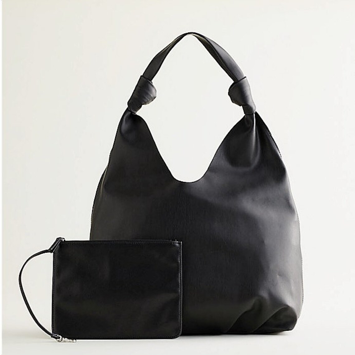 Black Leather Hobo Bag Vegan Soft Knotted Handbag Purse Boho Etsy