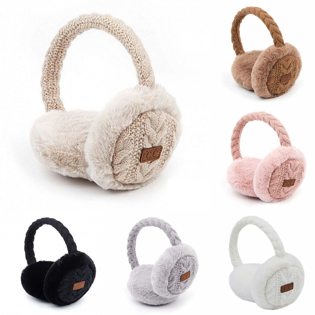 Cable Knit Earmuffs Faux Fur Lined Headband Ear Warmers Fall Winter