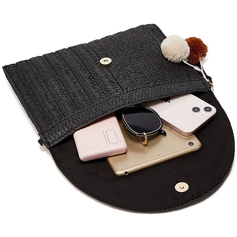 Black Straw Clutch Crossbody Handbag Envelope Purse Woven Etsy