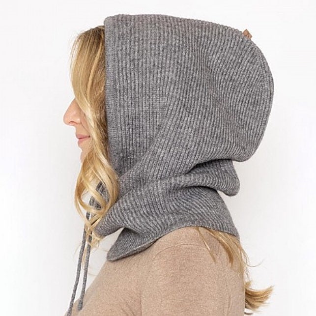 Grey Hoodie Scarf Solid Knit Head Scarf Hooded Hat Neck Warmer | Etsy