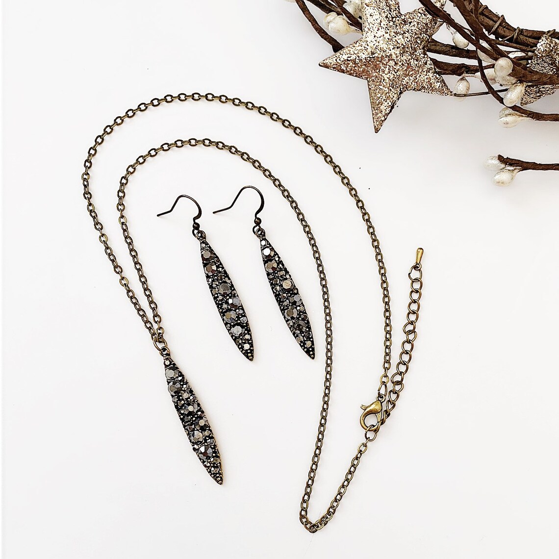 Rhinestone Crystal Necklace Black Grey Bronze Modern Pave Etsy