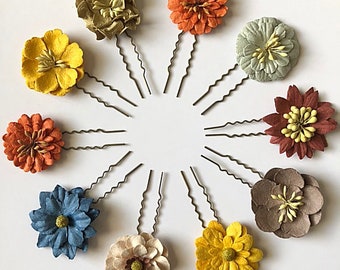 Boho Flower Hair Pins Bobby Pins Barrettes Clip Jeweled Color Accessories Handmade Gift for Her Women Girls Bride Bridesmaid Hipster Fall