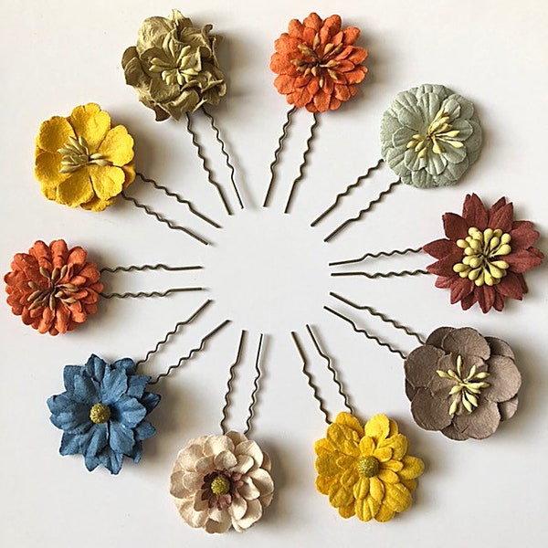 Boho Flower Hair Pins Bobby Pins Barrettes Clip Jeweled Color Accessories Handmade Gift for Her Women Girls Bride Bridesmaid Hipster Fall