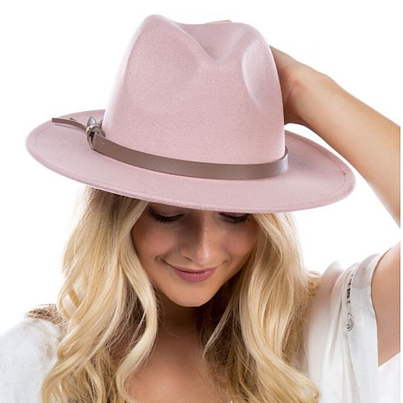 Pink Fedora Hat Panama Sun Hat Wide 