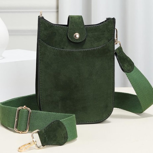 Suede Crossbody Envelope Handbag Saddle Purse Emerald Green Guitar Strap Fall Winter Holiday Accessories New Boho Gift for Her Women Girl