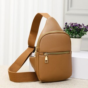 Pocket brown vegan leather Sling Bag for women