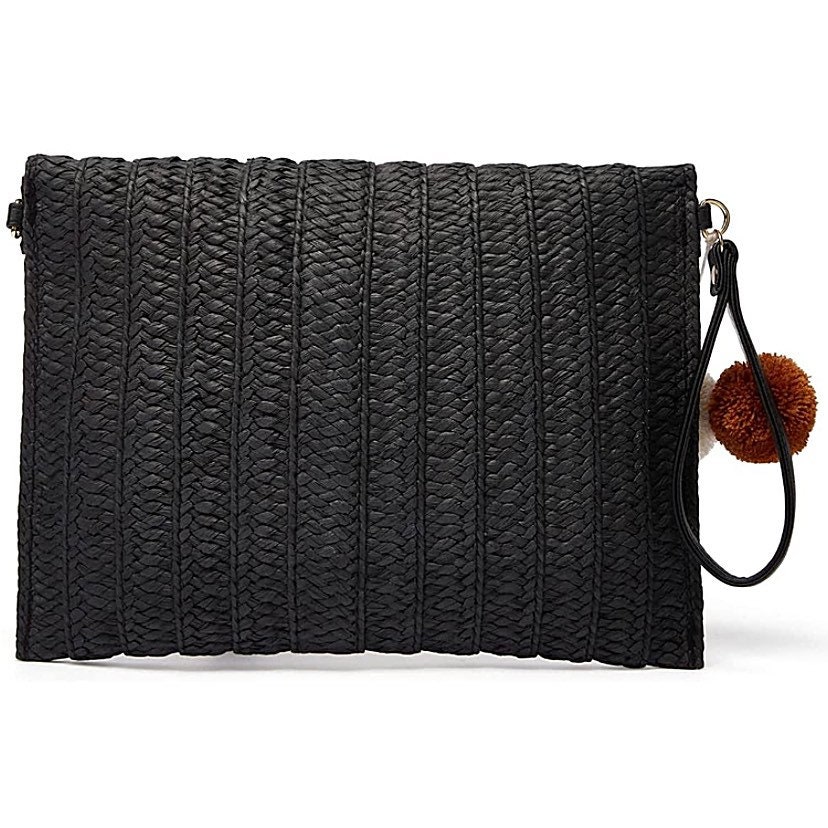 Black Straw Clutch Crossbody Handbag Envelope Purse Woven Etsy