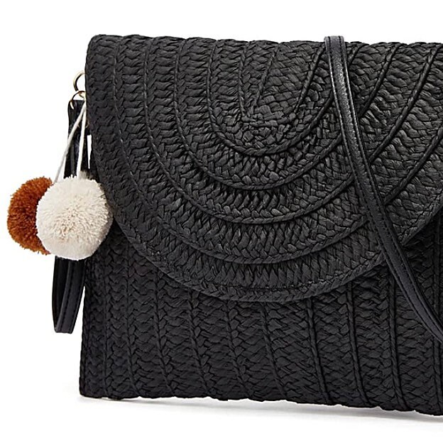 Black Straw Clutch Crossbody Handbag Envelope Purse Woven Etsy