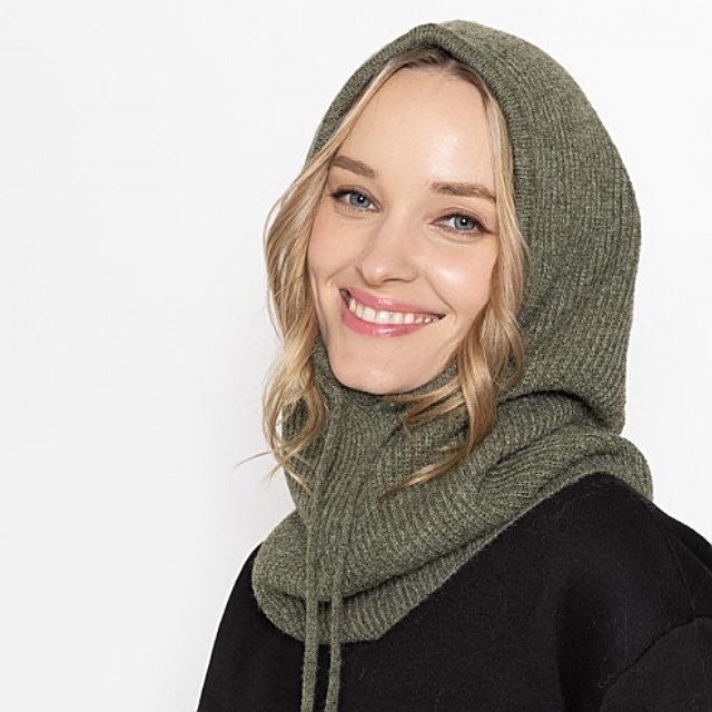 Grey Hoodie Scarf Solid Knit Head Scarf Hooded Hat Neck Warmer Etsy