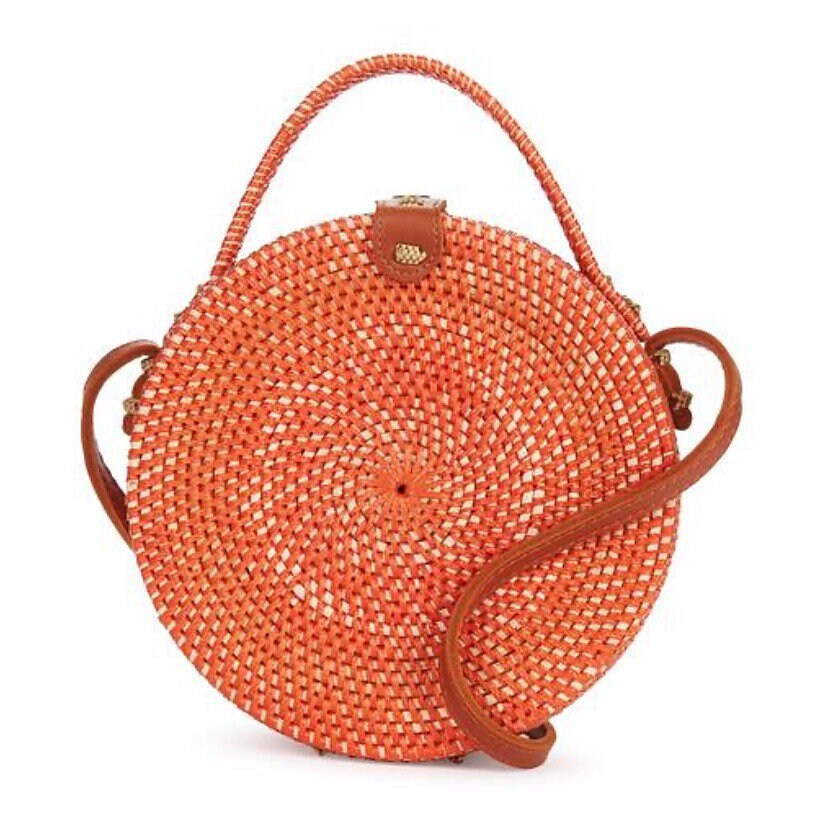 Round Rattan Crossbody Bag Purse Boho Style Orange With Etsy