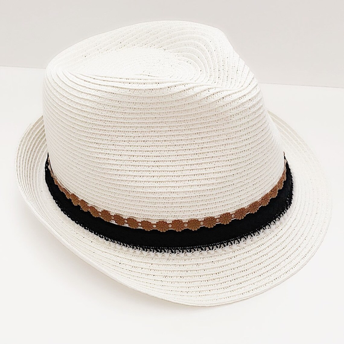 Fedora Sun Hat Short Brim Cap White Black Natural Boho Style Etsy