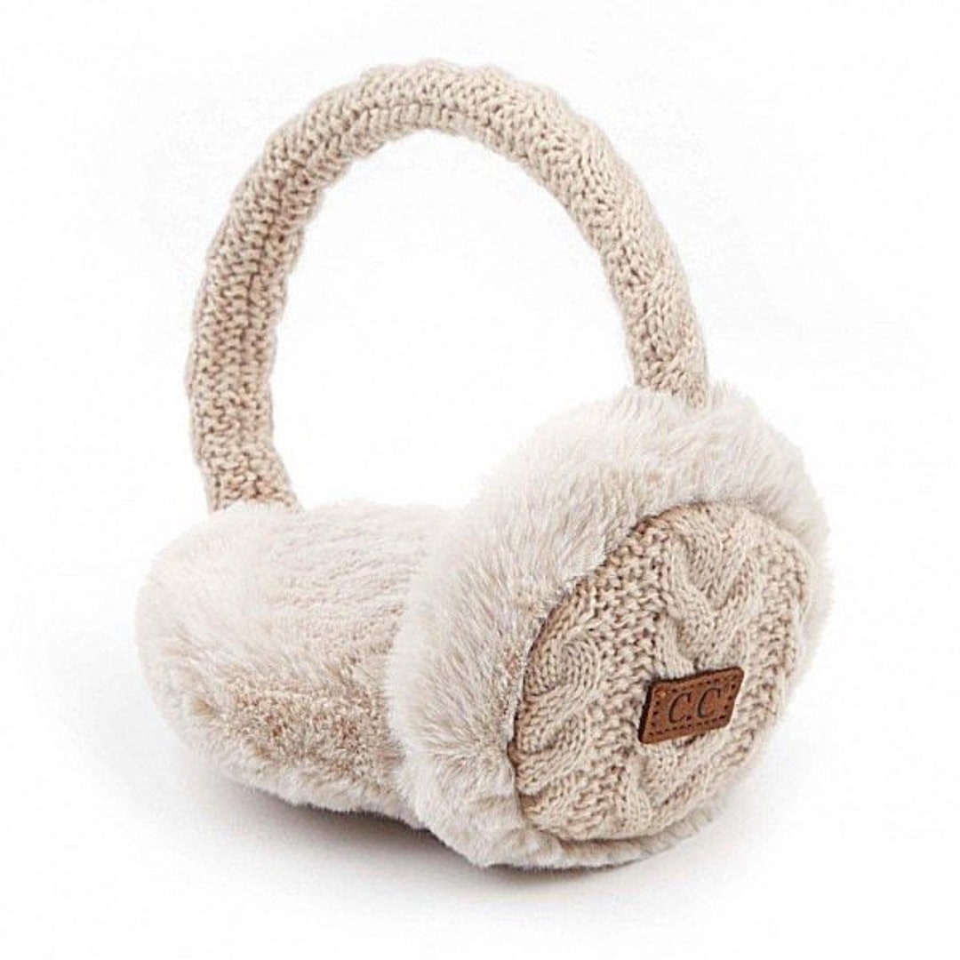 Cable Knit Earmuffs Faux Fur Lined Headband Ear Warmers Fall Winter