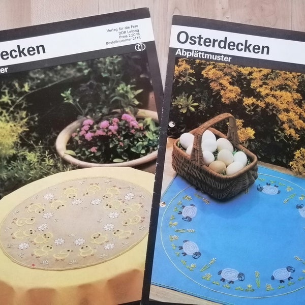 2 Hefte Osterdecken mit Abplättmustern, Muster für Stickerei für Tischdecken zu Ostern, vintage, DDR