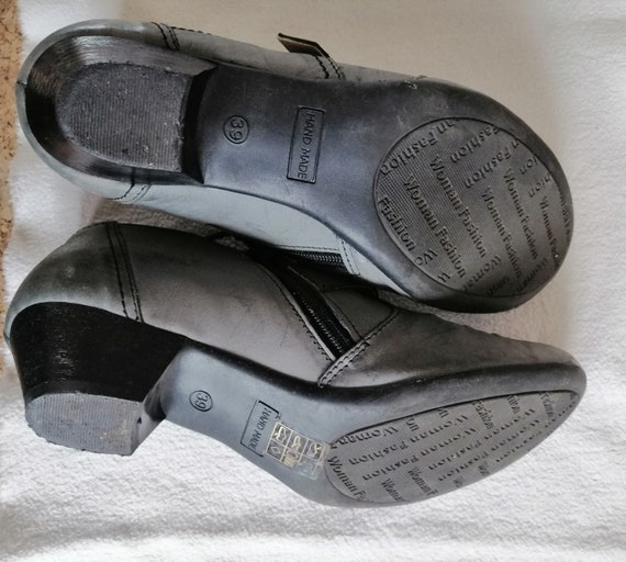 graue Damen Leder Schuhe, Pumps mit grobem Absatz… - image 4