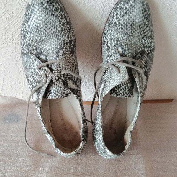 Vintage Echte Schlangenhaut flacher Damenschnürschuh, flache Spitze Zehen, Flache Schuhe für Frauen