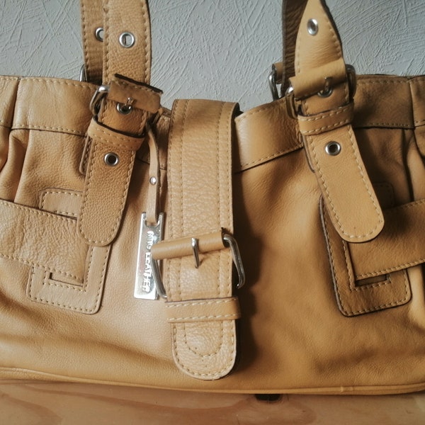 Lederhandtasche, curryfarben, vintage