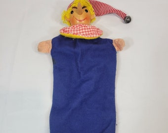 Vintage Pinocchio Puppet Hand Painted Wooden Face Yellow Hair Fabric Body