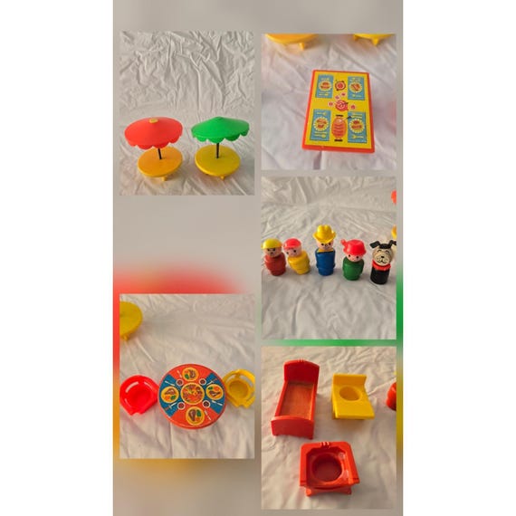 Vintage Fisher Price Little People Picnic Table Umbrella Chairs