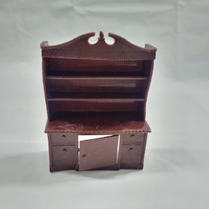 vintage Renwal China Cabinet Dollhouse Meubles Miniature Brown Plastic USA
