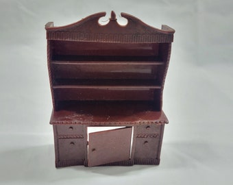 Vintage Renwal China Cabinet Dollhouse Furniture Miniature Brown Plastic USA