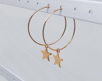 Stainless steel hoop earrings, gold-plated creoles with stainless steel star, statment earrings, hoop earrings with star