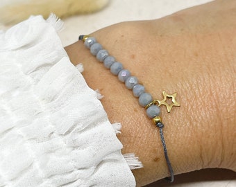 Bracelet with crystal beads and a star pendant, Filigree bracelets, Delicate macramé bracelet, Bracelet with stainless steel pendant