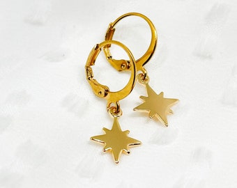 Small earrings with star, hanging earrings with star
