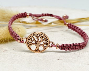 Bracelet with Tree of Life, Rose Gold Tree of Life, Braided Bracelet with Tree of Life