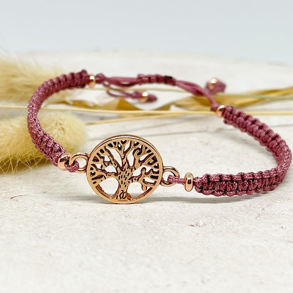 Armband mit Lebensbaum, Roségoldfarben Lebensbaum, Flechtarmband mit Lebensbaum