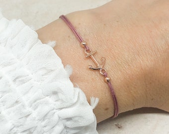 Armband mit Anker, 925 Sterling Silber Armband, Anker Rosévergoldet, Filigrane Armbänder mit Anker