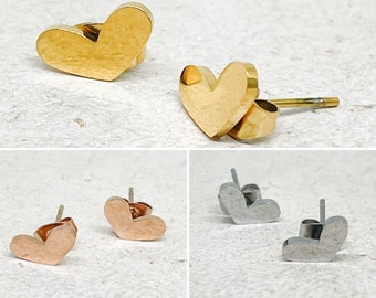 Earrings Heart, Gold Plated Earrings, Stainless Steel Plugs, Earrings with Heart