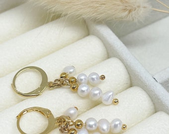 Hoop earrings with freshwater pearls, hanging earrings with pearls